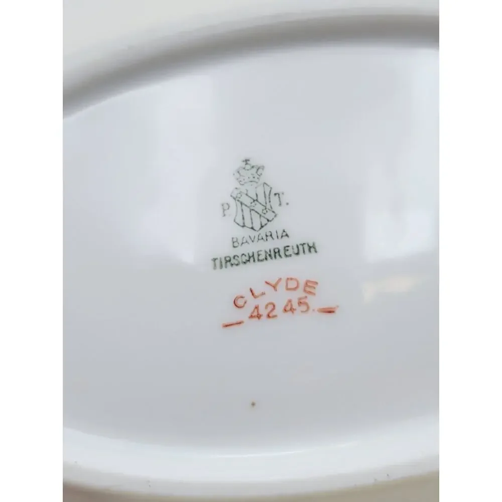 Vintage Tirschenreuth Bavaria Clyde 4245 Porcelain Oval Pickle Dish Mint Gold